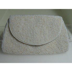 Vintage Small Hand Made White Beaded Clutch Purse Signed Miles Hong Kong